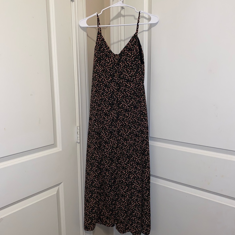 Black floral midi button down dress